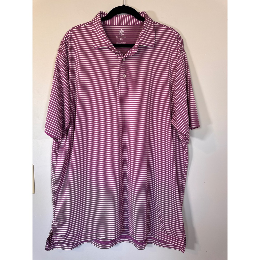 Turtleson Tour Performance Mens XXL Purple Striped Short Sleeve Golf Polo Shirt